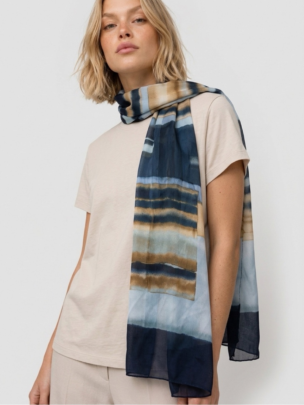 Lightweight Blue Striped Scarf - Women Accessories